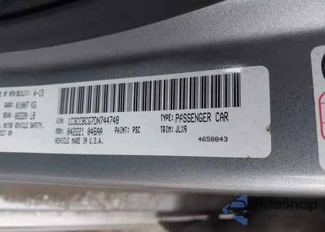 2013 Chrysler 200 Limited from USA, damaged, VIN 1C3CCBCG7DN744748